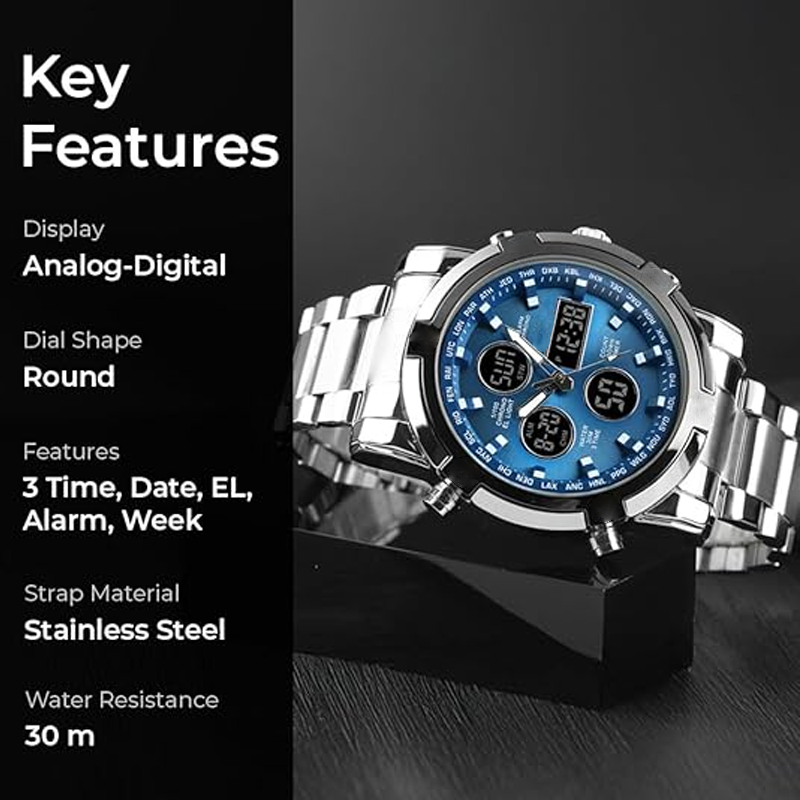 TICKEEN Montre Homme Rectangulaire Militaire – Digitale Analogique Multifonction, Alarme, Chrono, 50M Étanche, Sport & Quotidien
