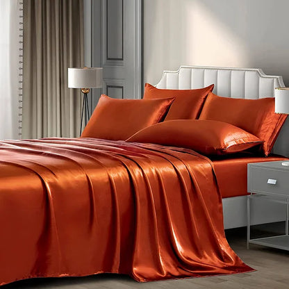 📢📢40% DE RÉDUCTION !! ⏰ Parure de Lit en Soie 25 Momme – 100% Soie de Mûrier – 4 Pièces (Housse + Drap + 2 Taies) for Luxe & Confort