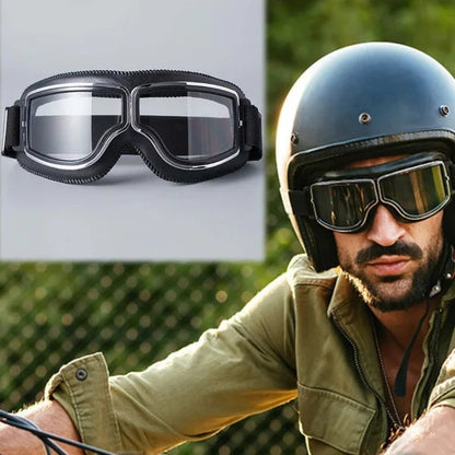 📢📢50 % DE RÉDUCTION !! ⏰ Lunettes de moto vintage — Protection UV, antibuée et sangle réglable !🏍️🕶️