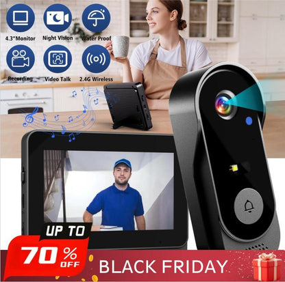 🔔 70 % de réduction + livraison gratuite 📹 Caméra de Sonnette Sans Fil 1080P – Champ de Vision 170°, Écran 4,3 Pouces & Vision Nocturne IPX65 🏡