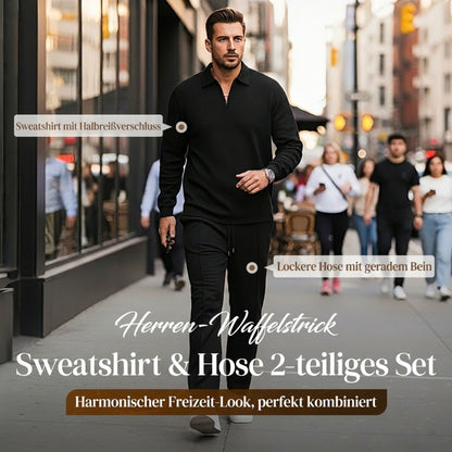 📢📢60 % de réduction !! ⏰Ensemble sweat-shirt en maille gaufrée et pantalon droit pour homme