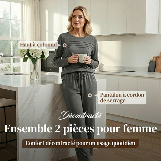📢📢60 % de réduction !! ⏰Ensemble Femme Décontracté avec Haut et Pantalon à Cordon de Serrage 👕👖