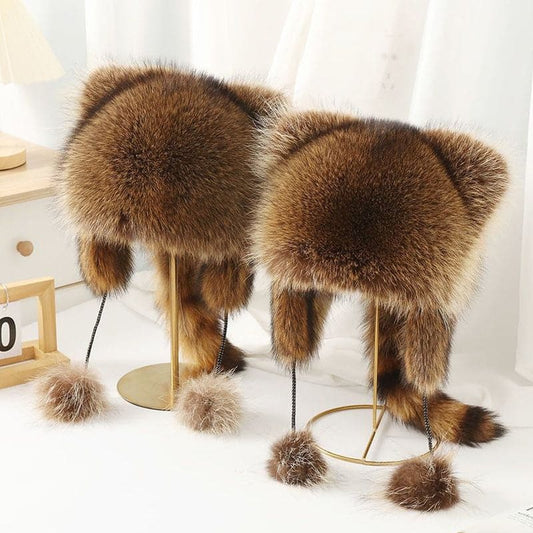 ✨ 50 % DE RÉDUCTION MAINTENANT ! ✨Chapeau en peluche parent-enfant avec fausse queue de raton laveur