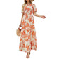 📢📢40 % de réduction !! ⏰Robe longue fluide pour femme, style décontracté, à imprimé floral, manches flottantes, smockée et taille haute