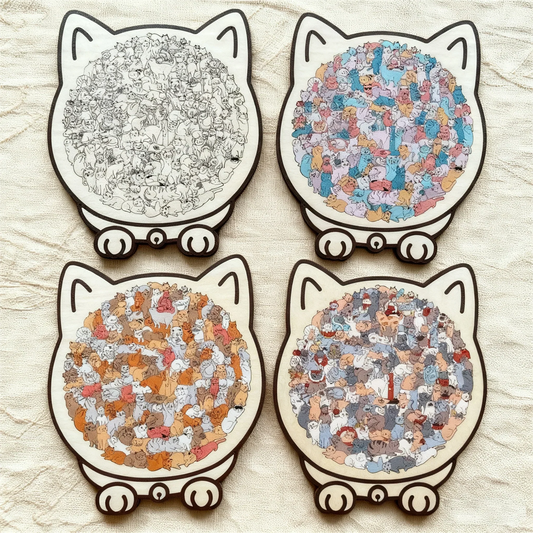 🎅Soldes de Noël 55 % de réduction🐱Puzzle en bois représentant un chat aux couleurs Morandi, 135 pièces🎁