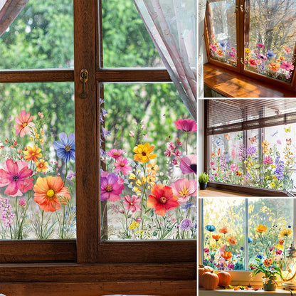 📢📢50% OFF !! ⏰Colorful Floral Bouquet Window Sticker – Vibrant design, easy peel & removable – Perfect for home, cafe & spring decor ✨