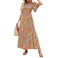 📢📢40 % de réduction !! ⏰Robe longue fluide pour femme, style décontracté, à imprimé floral, manches flottantes, smockée et taille haute