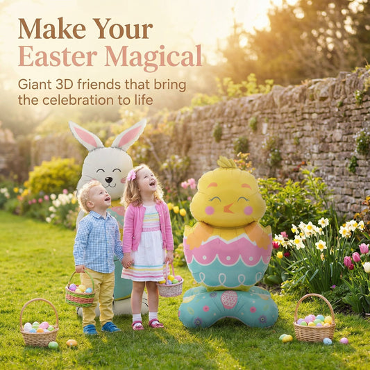 🐰 50% DE RÉDUCTION ! 🎉 Ballons 3D sur Pied pour Pâques – Géants Lapin/Carotte/Poussin/Œuf – Décoration Festive, Gonflage à l'Air & Parfait pour Enfants/Jardin 🌷