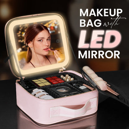 📢📢50% DE RÉDUCTION !! ⏰ Trousse Maquillage Portable Miroir LED – 3 Températures & Compartiments Réglables for Beauté Nomade