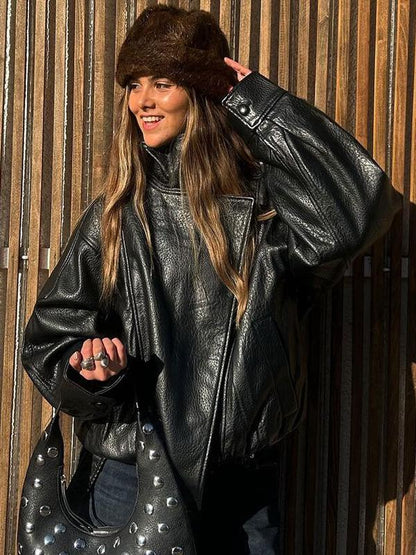 💎 59% DE RÉDUCTION ! 💎 Veste Moto en Similicuir Noir – Coupe Oversize, Fermeture Asymétrique & Style Urbain Audacieux 🏍️🖤