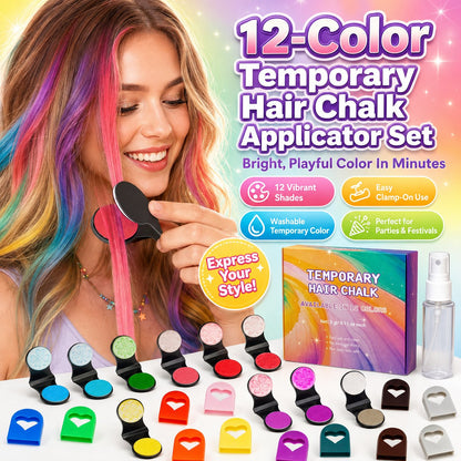 📢📢40 % DE RÉDUCTION !! ⏰ Kit Craies Capillaires – 12 Couleurs Éclatantes, Lavable & Applicateur Facile pour Fêtes & Photos.