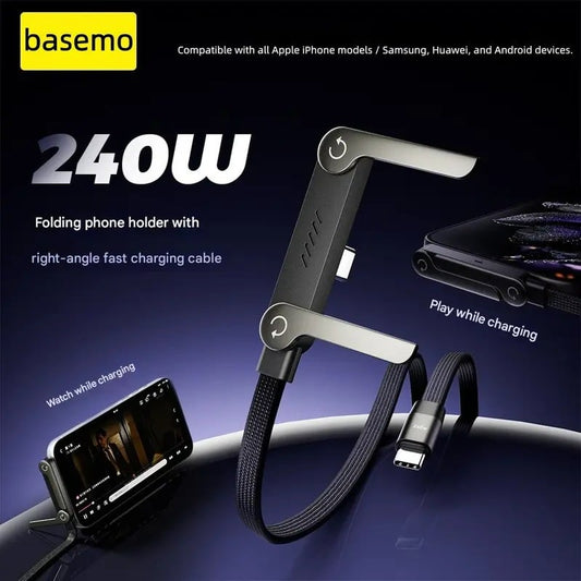 📢📢50 % de réduction !!⏰Câble de charge rapide tressé 2 en 1 avec support de téléphone intégré