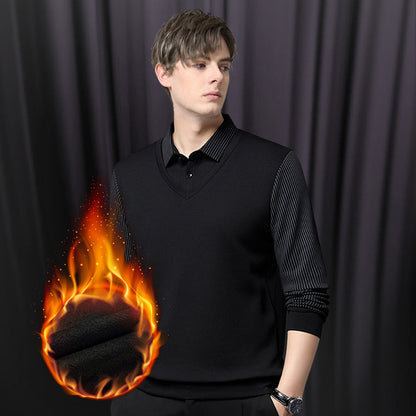 📢📢60% DE RÉDUCTION !! ⏰Chemise à Col Rayé Faux 2 Pièces – Coton Respirant, Confort Automne/Hiver & Style Élégant 🍂👔