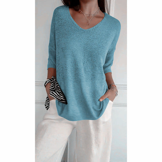 📢📢60 % DE RÉDUCTION !! ⏰Haut en tricot uni à col en V