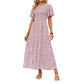 📢📢40 % de réduction !! ⏰Robe longue fluide pour femme, style décontracté, à imprimé floral, manches flottantes, smockée et taille haute