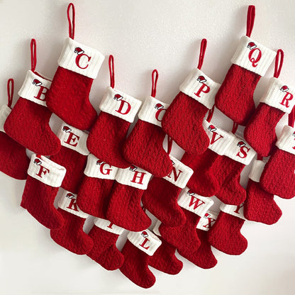 🔥SOLDES -50 % DE RÉDUCTION🔥  Chaussettes en tricot douillettes, sac cadeau brodé en forme de bonbon, chaussette de Noël avec lettre - Parfait pour les tout-petits !