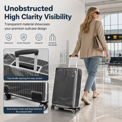 📢📢40 % DE RÉDUCTION !! ⏰ Housse de Valise Transparente en PVC Épais – Protection Haute Résistance & Imperméable, Fermeture Velcro Rapide & Roues Libres for un Voyage Serein avec un Bagage Toujours Impeccable ✨