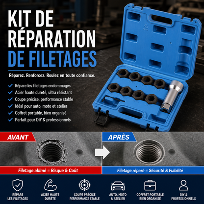 📢📢40% DE RÉDUCTION !! ⏰Soldes 2026 — Plus de 41000 Ventes ! 💰 Lot de 10 Outils de Réparation de Filetages Auto pratiques