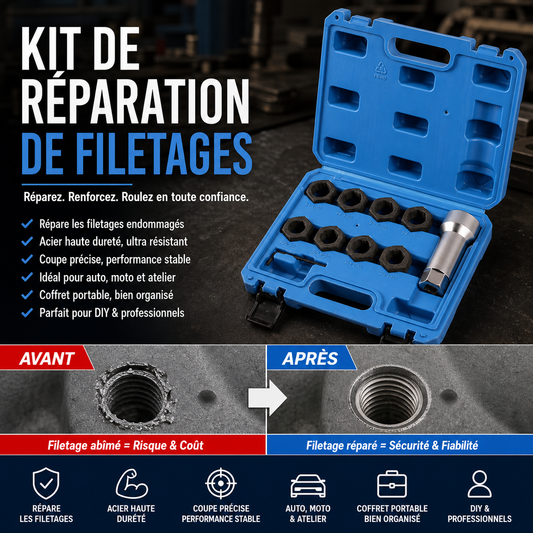 📢📢40% DE RÉDUCTION !! ⏰Soldes 2026 — Plus de 41000 Ventes ! 💰 Lot de 10 Outils de Réparation de Filetages Auto pratiques