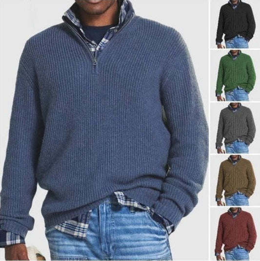 👔Pull zippé décontracté pour homme🚆Tricot lisse anti-bouloches, coupe ajustée et extensible pour plus de confort (lavable en machine)