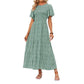 📢📢40 % de réduction !! ⏰Robe longue fluide pour femme, style décontracté, à imprimé floral, manches flottantes, smockée et taille haute