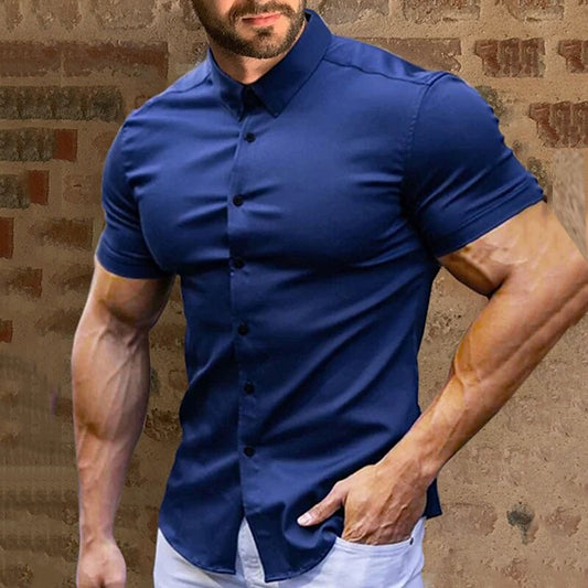 📢📢50% DE RÉDUCTION !! ⏰ Chemise à Manches Courtes à Boutons pour Hommes – Sans Repassage – Tissu Infroissable, Look Net & Idéal pour l'Été ☀️
