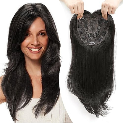 💎 50% DE RÉDUCTION ! 💎 Topper Postiche avec Frange – Volume Instantané, Couverture Naturelle & Confort Respirant pour Cheveux Clairs 🌿💇‍♀️
