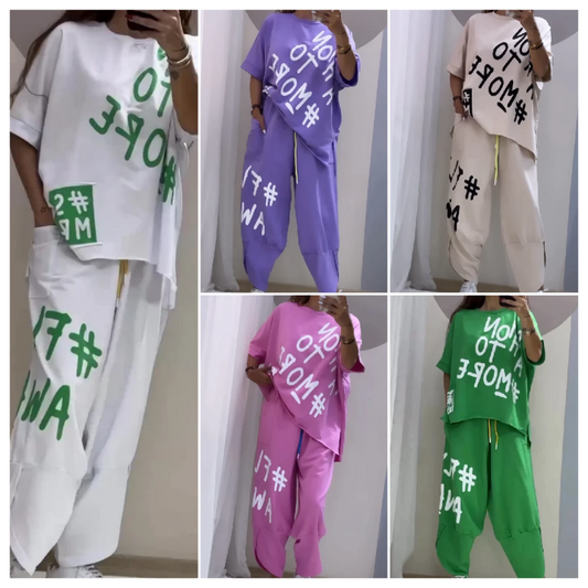 📢📢🌸Nouveautés du début de l'été🫧💞Costume deux pièces décontracté avec motif et encolure ronde(🔥60 % de réduction)