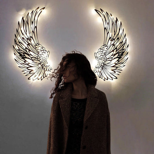📢📢50% DE RÉDUCTION !! ⏰Art mural en métal avec ailes d'ange et lumières LED