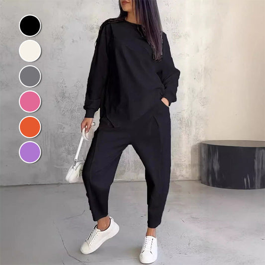 📢📢60 % de réduction !! ⏰ Ensemble Sweat-Shirt & Pantalon Femme – Coupe Décontractée, Ourlet Irrégulier & Tissu Doux pour un Confort Optimal 🍂