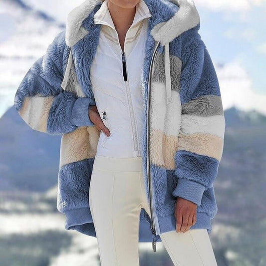 ❄️Offres du début de l'hiver 56%❄️Veste d'hiver en peluche pour femmes avec capuche et poches, en coloris contrastés.