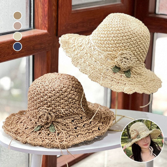 👒Élégant Chapeau de Paille au Crochet avec Détail à Volants🌷