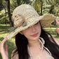👒Élégant Chapeau de Paille au Crochet avec Détail à Volants🌷