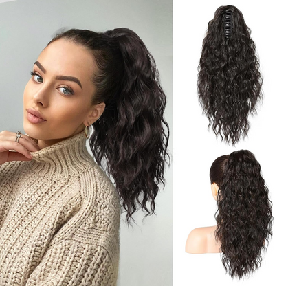 📢📢50 % de réduction !! ⏰ Extension queue de cheval bouclée 18" – Fibres haute température, double fixation (clip + cordon), volume naturel & confort toute la journée ! 💇‍♀️✨