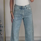 👖 60% DE RÉDUCTION VENTE 2025! ✨ Jeans à Jambe Droite avec Strass - Broderie Cristal et Taille Haute pour une Silhouette Élégante 💎👖