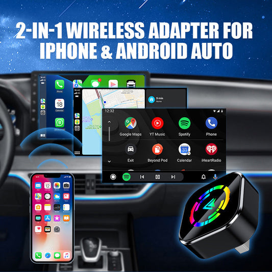 📢📢55 % de réduction !!!✨⚡Adaptateur sans fil 2-en-1 pour iPhone et Android Car