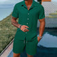 💎 60% DE RÉDUCTION ! 💎 Ensemble 2 Pièces Homme – Chemise Ample + Short Rayé, Look Décontracté & Respirant pour l’Été 🌿👕