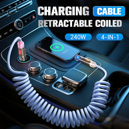 Câble de recharge rétractable spiralé 4 en 1 de 240 W