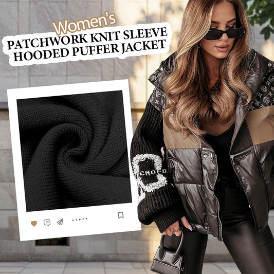 🔥Pré-réchauffement hivernal - Remises énormes🔥Blouson bouffant à capuche à manches en tricot patchwork pour femme