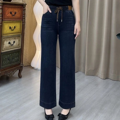 📢60% de réduction！！！📍Jean droit femme à ceinture élastique ajustable par cordon👖