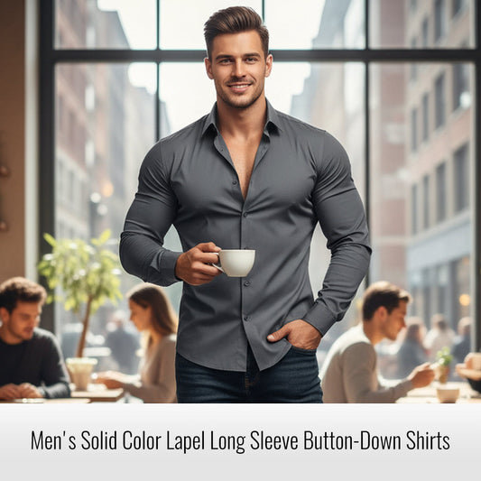 📢64% de réduction!!!📍Chemise Boutonnée à Manches Longues à Col Revers de Couleur Unie pour Homme