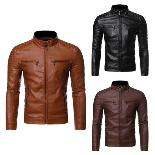 📢📢62% DE RÉDUCTION !!!✨Veste de motard en cuir à col montant pour hommes (livraison gratuite)