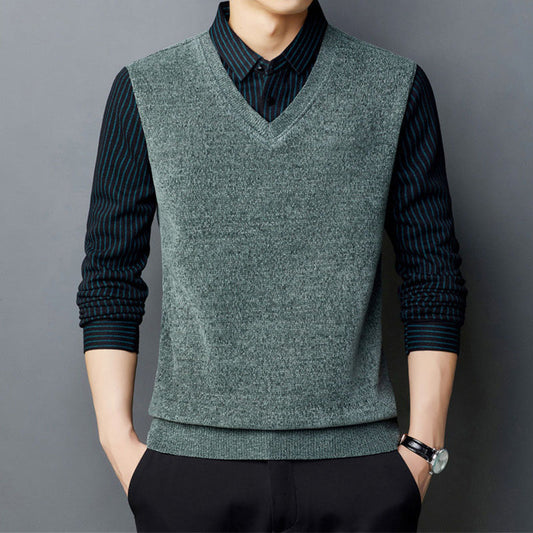 Joli cadeau ! Chemise et pull en fausse fourrure pour homme, ensemble 2 pièces