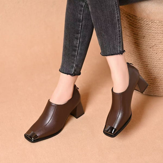 📢📢55% DE RÉDUCTION !!!✨Chaussures à talons épais et bout carré pour femmes avec fermeture à glissière