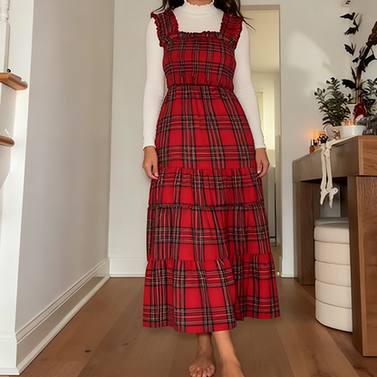 📢📢60% DE RÉDUCTION !!! ✨Robe chic à volants et bretelles spaghetti à carreaux pour femmes