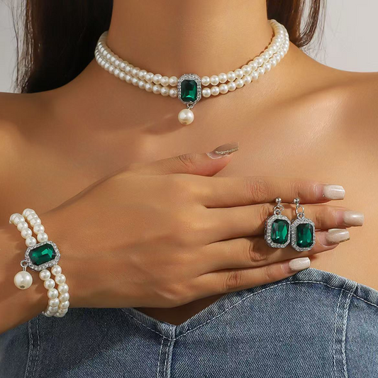 📢📢60% DE RÉDUCTION ! ❄️Ensemble de 4 bijoux de luxe à double rangée de fausses perles