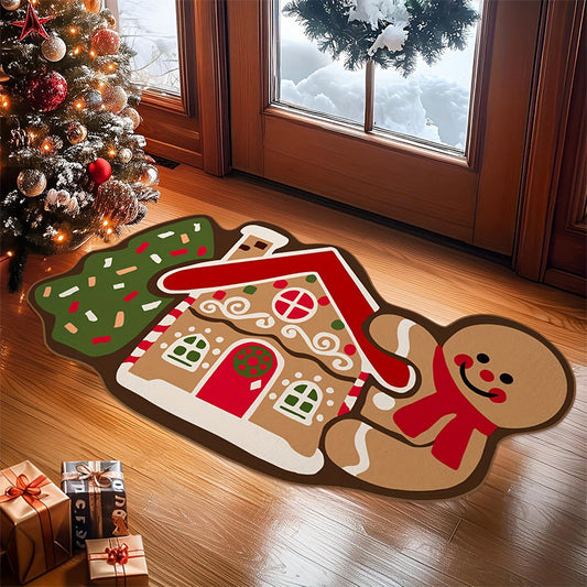 🔥 60% DE RÉDUCTION ! ✨Paillasson de Noël en forme de bonhomme en pain d'épice – Antidérapant et absorbant