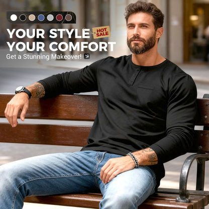 📢📢55 % de réduction !!!✨T-shirt Henley manches longues slim fit pour homme : respirant, élégant & polyvalent ! 👔👕
