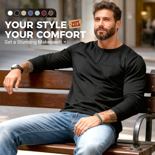 📢📢55 % de réduction !!!✨T-shirt Henley manches longues slim fit pour homme : respirant, élégant & polyvalent ! 👔👕