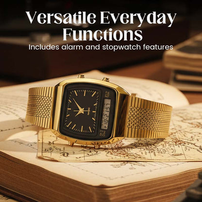 📢📢60 % de réduction !!⏰ Montre Rétro Carrée Multifonction – Double Affichage & Élégance Intemporelle ⌚️